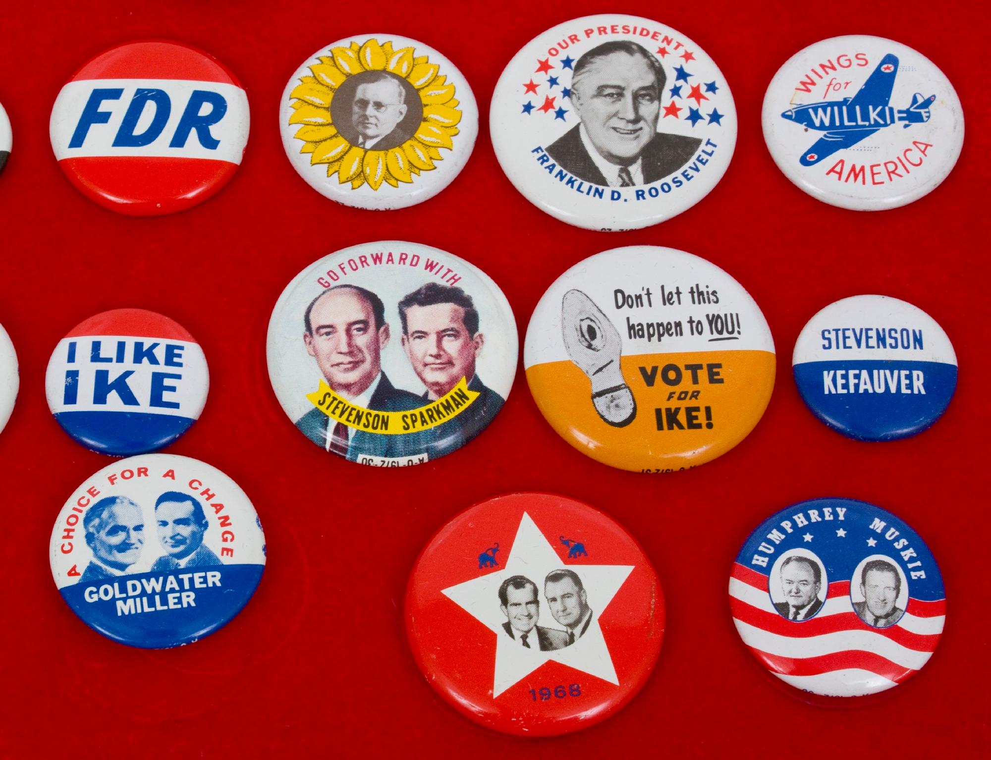 Huge Lot of Vintage Campaign or Political Buttons Pins Dewey Truman Roosevelt LBJ Kennedy  FDR