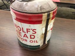 VINTAGE WOLF'S HEAD MOTOR OIL CAN