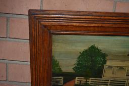 Antique 24 in. x 13 in. hand painted picture in antique frame