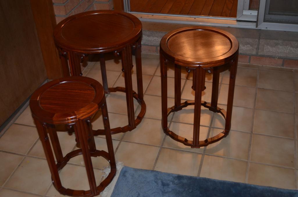 (3) matching plant stands in graduated sizes