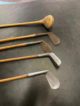 LOT OF 5 - VINTAGE GOLF CLUBS WOOD & IRONS WRIGHT & DITSON & MORE