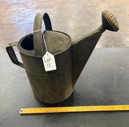 OLD VINTAGE WATERING CAN W/ BRASS SPRINKLER MARKED 12