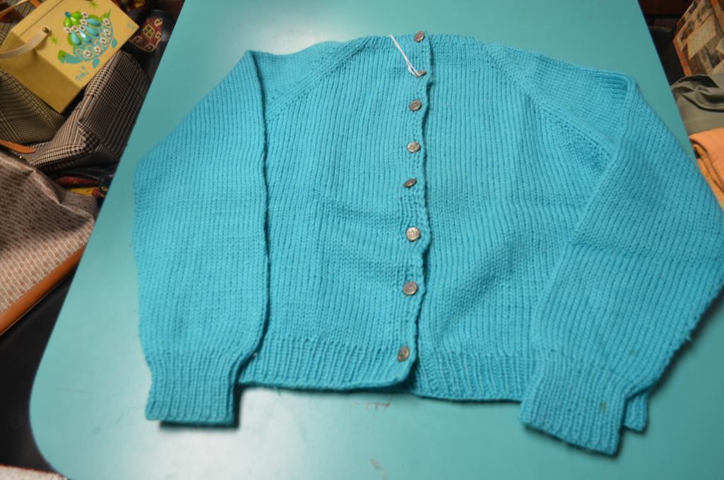 Vintage ladies sweater with horse riding scene buttons