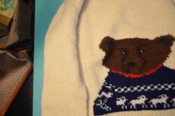 Post Horn 100% Wool hand knitted sweater with Bear