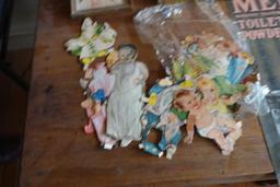 Lot of Paper Dolls, Metal Modern Sign, & (2) Pictures