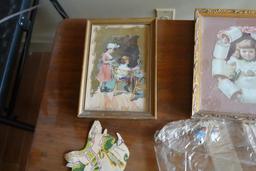 Lot of Paper Dolls, Metal Modern Sign, & (2) Pictures