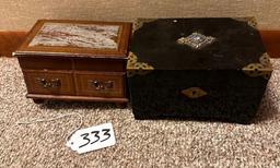 LOT OF 2 - LINDEN MUSIC BOX & BLACK MADE IN JAPAN MUSIC BOX (CHIP IN PAINT)