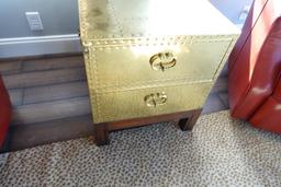 24 in. tall x 20 in. wide x 27 in. deep Modern Brass Style Wooden 2-drawer end table