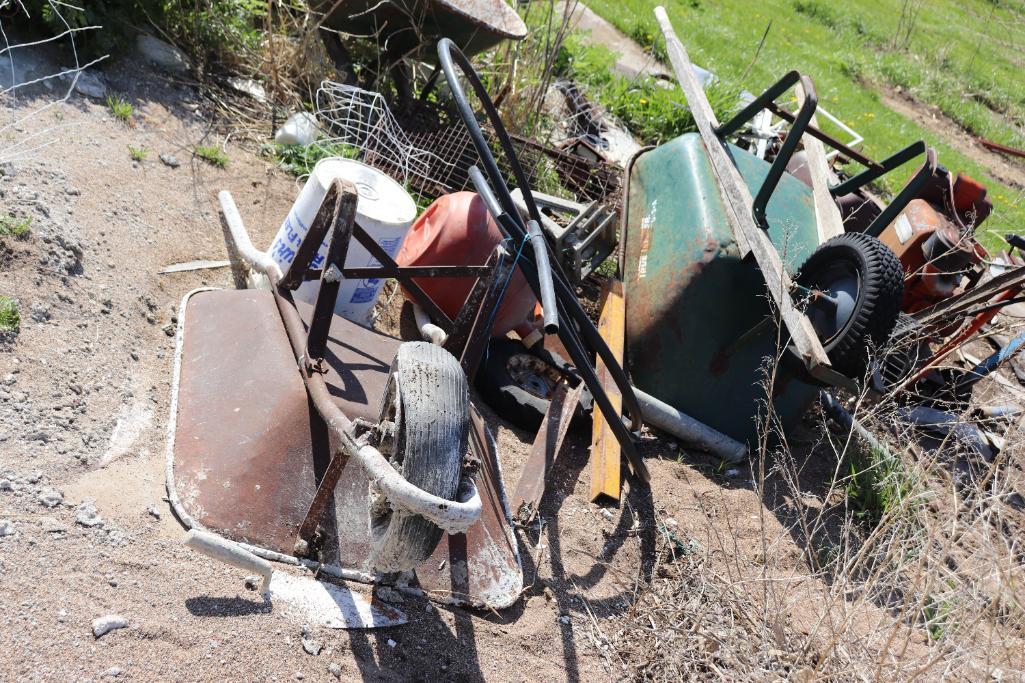 Scrap iron to include wheel barrows & older deep freeze