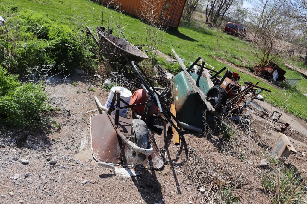 Scrap iron to include wheel barrows & older deep freeze