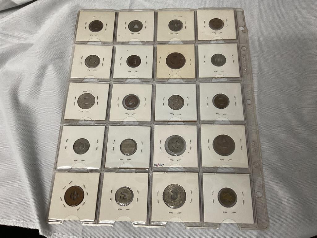 VINTAGE LOT OF TRANSPORTATION TOKENS INCLUDING RAILWAY, BUS & MORE