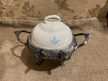 2 VINTAGE MASONIC COVER BUTTER DISH
