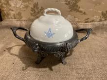 VINTAGE MASONIC COVERED BUTTER DISH