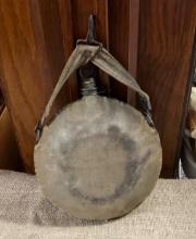 OLD ANTIQUE MILITARY CANTEEN CORK STOPPER CANVAS COVERED - RESEMBLES SPANISH AMERICAN WAR ?