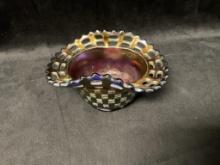 FENTON BLACKBERRY CARNIVAL GLASS BASKET 6 X 3 INCHES TALL