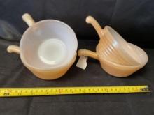 VINTAGE FIRE KING PEACH LUSTER HANDLED BOWLS