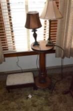 (2) Elec. Lamps, Plant Stand, Foot Stool