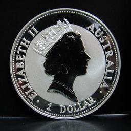 1992 AUSTRALIA ELIZABETH II 1 OZ. FINE SILVER KOOKABURRA