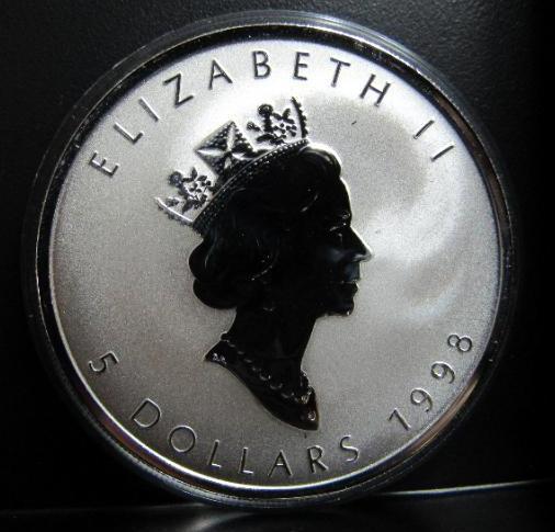 1998 CANADA QUEEN ELIZABETH II 5 DOLLARS 1 OZ. FINE SILVER