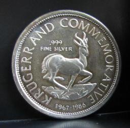 SOUTH AFRICA TOKEN KRUGERRAND COMMEMORATIVE 15TH ANNIVERSARY FINE SILVER .999 2.15 G