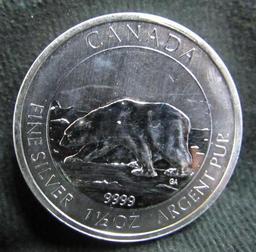 2013 CANADA QUEEN ELIZABETH II POLAR BEAR 8 DOLLARS FINE SILVER 1 1/2 OZ. 9999