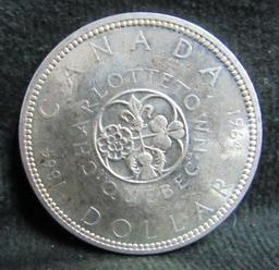 1964 CANADA QUEEN ELIZABETH II QUEBEC CHARLOTTETOWN SILVER DOLLAR