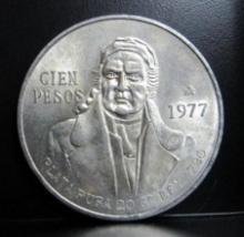 1977 MEXICAN GENERAL JOSE MARIA MORELOS 100 PESOS PURE SILVER 20 GRAMS