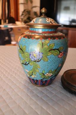 Vintage Metal Cloisonne Urn 8in. Tall