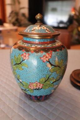 Vintage Metal Cloisonne Urn 8in. Tall