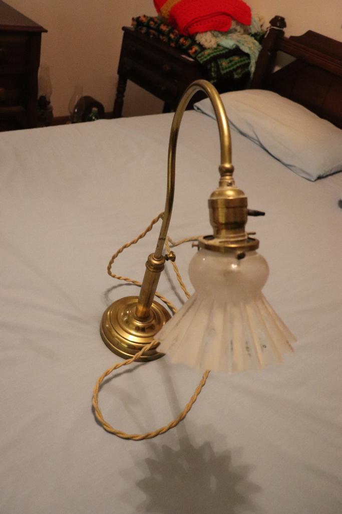 Antique Brass Lamp With Frosted Glass Shade