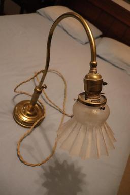 Antique Brass Lamp With Frosted Glass Shade