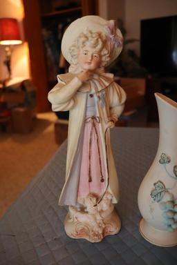 Vintage lot of bisque figurines including vase