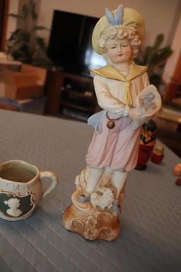 Vintage lot of bisque figurines including vase