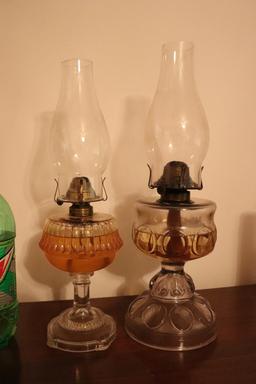 Two Clear Glass Oil Lamps