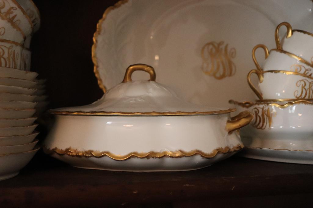 Antique Monogramed Set of Haviland Bone China, with Gold Leaf Trim