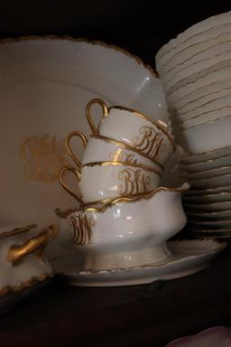 Antique Monogramed Set of Haviland Bone China, with Gold Leaf Trim