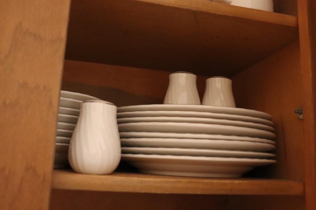 Contents of cabinets including Corelle wear and totally today China set