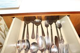 (2) Drawers of silverware 1 Set of Silver plate and 1 set misc. stainless steal