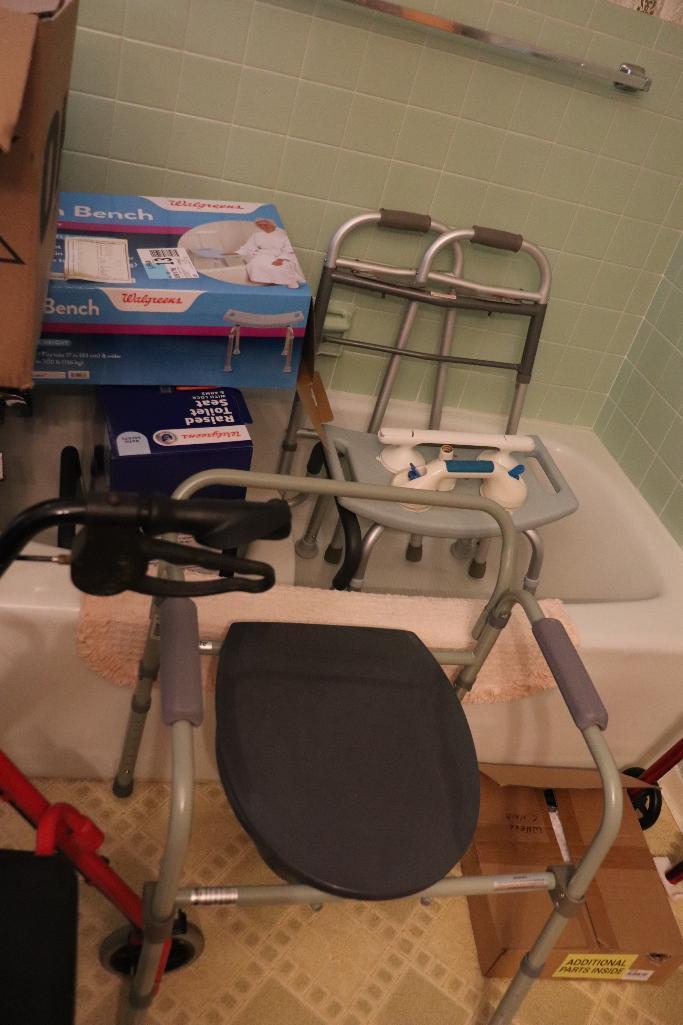 Handicap Equipment Including 4 Wheel Walkers, Shower Chair, Commode, Canes, Nebulizer, etc.