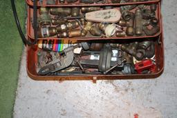 Metal toolbox with brass fitting, metal fittings, and flare tools