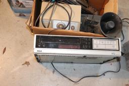 Quantity of portable radio, cassette, vhs player, boombox, and projector