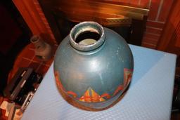Vintage Stoneware Vase With Hand-Painted Egyptian Motif