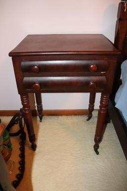 Antique Walnut 2-Drawer Sewing Table 16 in. X 21 in. x 30 in.