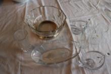 Quantity of clear glass including, creamer, sugar, celery server, and large bowl