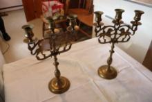 (2) Antique brass "Lion of Judea" candleholders