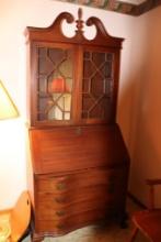 Antique Wooden Desk With Glass Book Shelf 84in. Tall X 36in Wide 17in. Deep