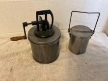 sm. tin lunch bucket & Dazey tin butter churn