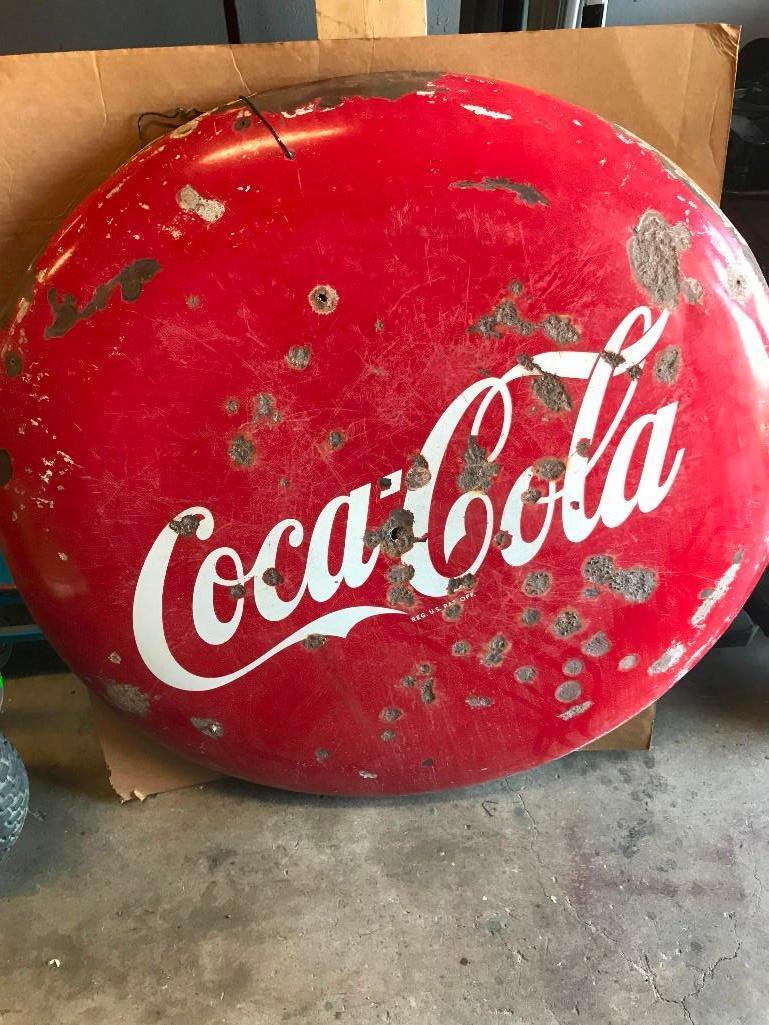 4ft tall Circular Porcelain Metal Coke Highway Sign.