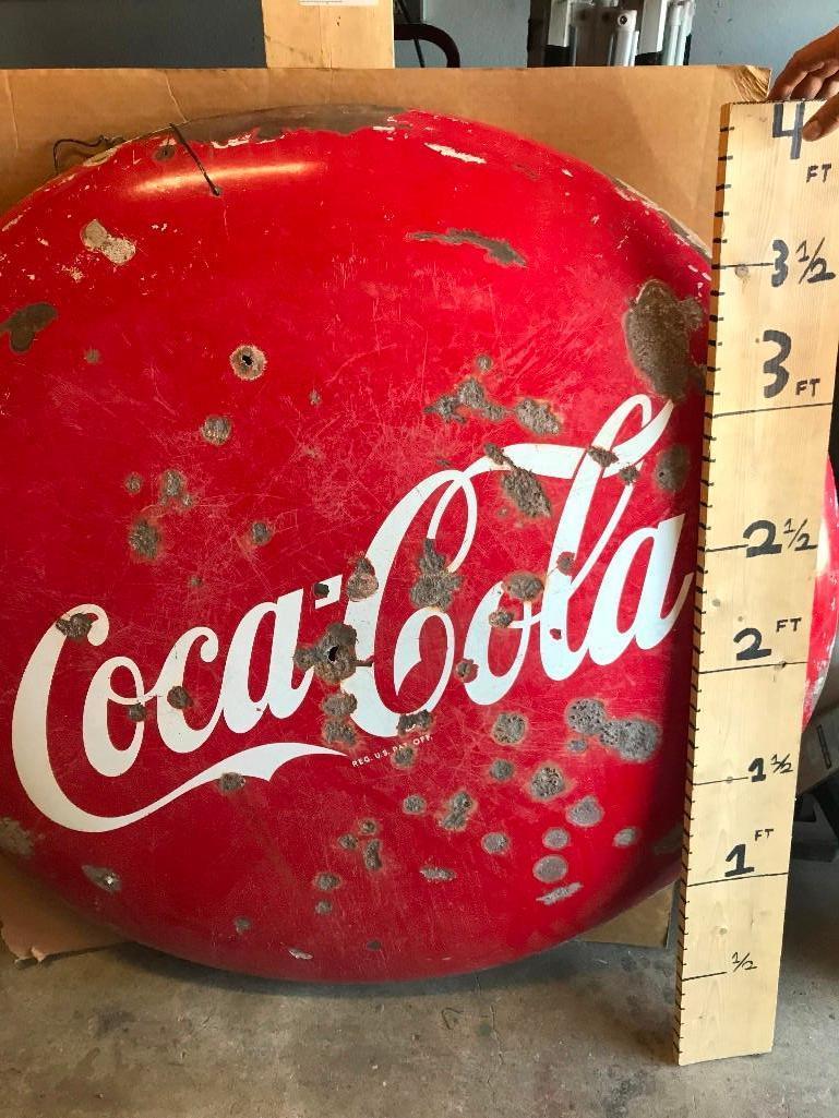 4ft tall Circular Porcelain Metal Coke Highway Sign.