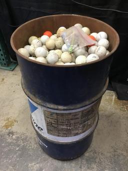 16 gallon Valvoline drum filled with used golf balls